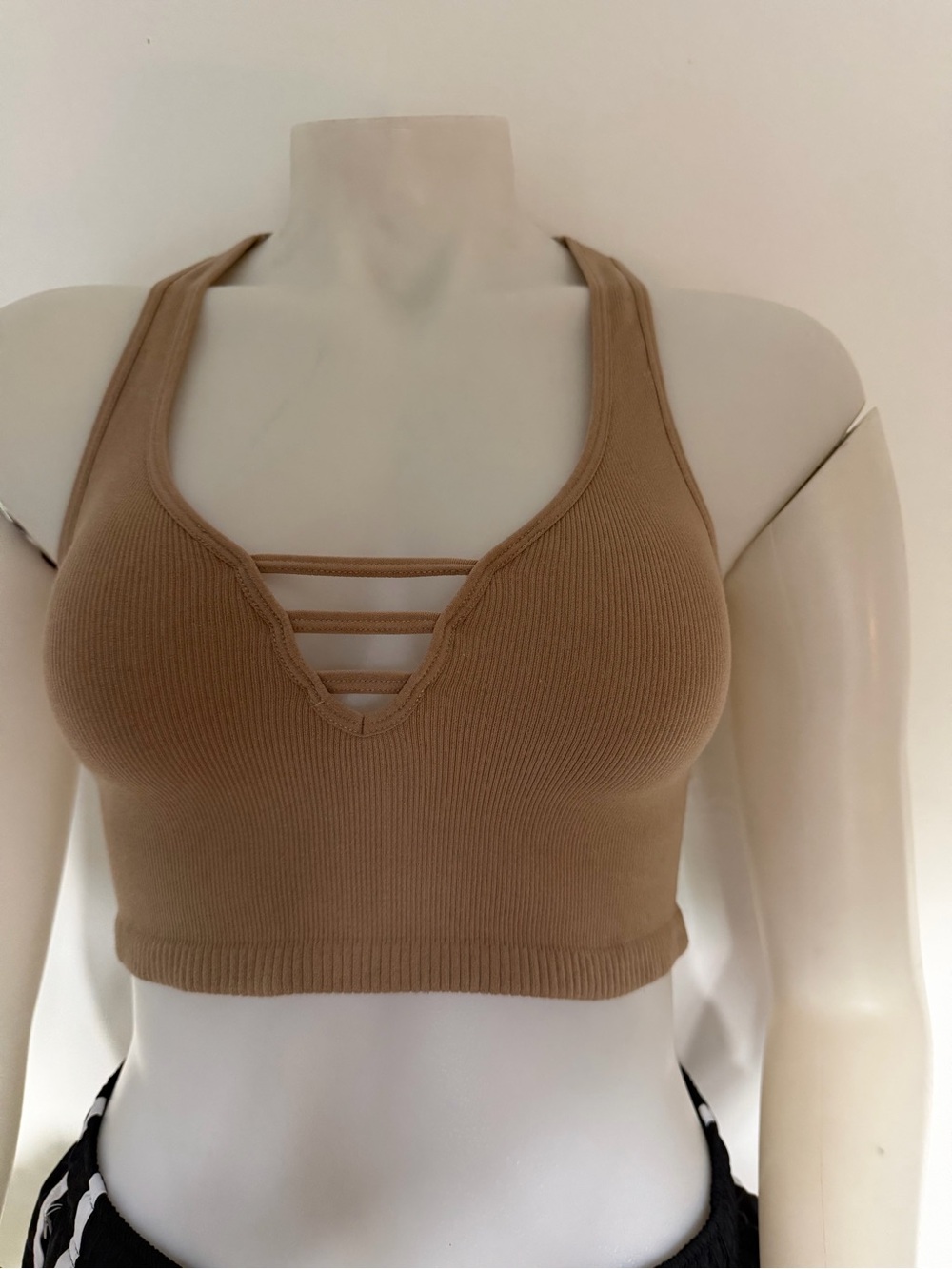 Free People Ribbed Strappy V-Neck Bralette - Tan